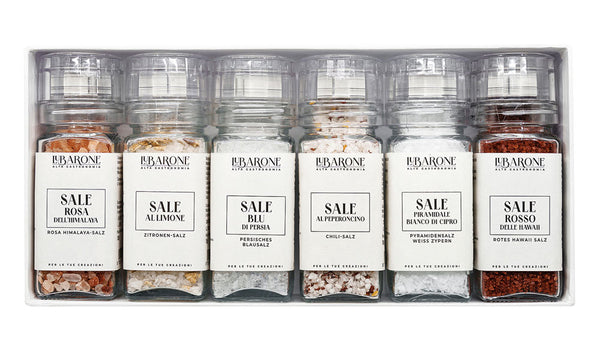 Lubarone gourmet salt grinders gift set including Cyprus salt
