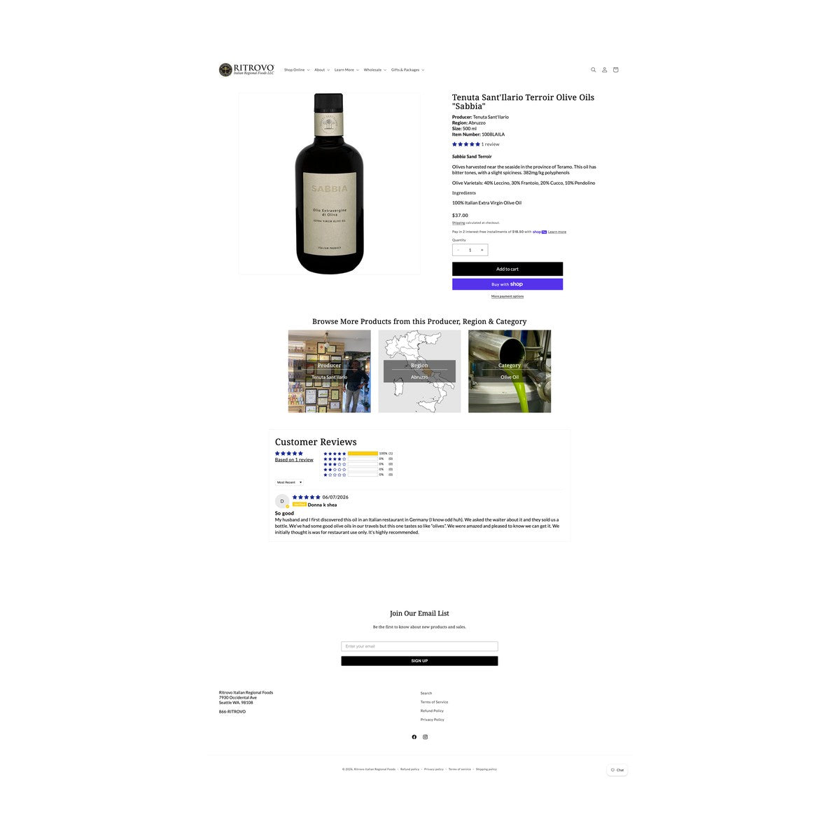 Sabbia Extra Virgin Olive Oil
