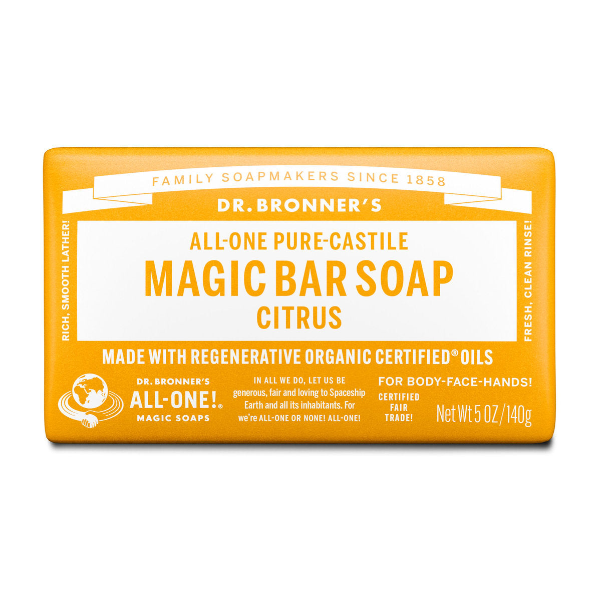 Dr. Bronner's Pure-Castile Bar Soap – Citrus, 140 g