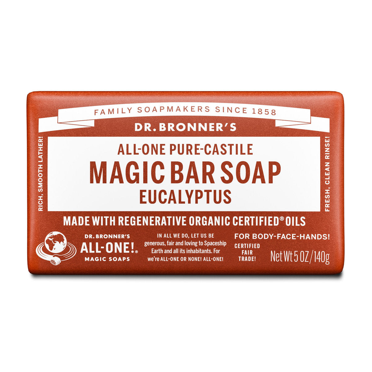 Dr. Bronner's Pure-Castile Bar Soap – Eucalyptus, 140 g