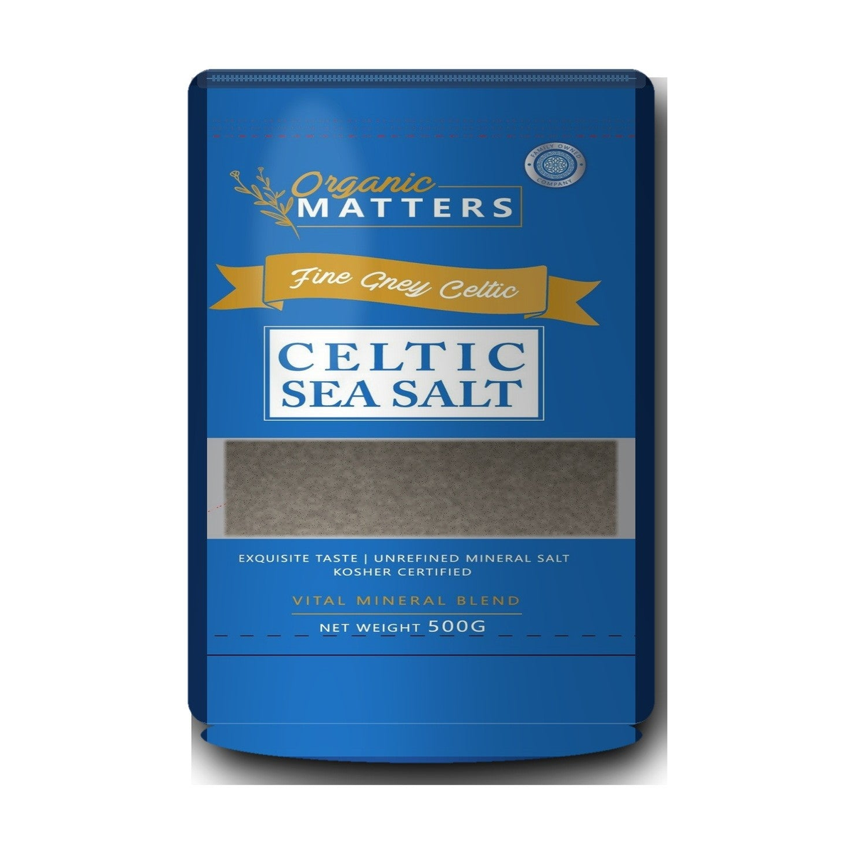 Organic Matters Fine Grey Celtic Sea Salt 500g stand-up pouch