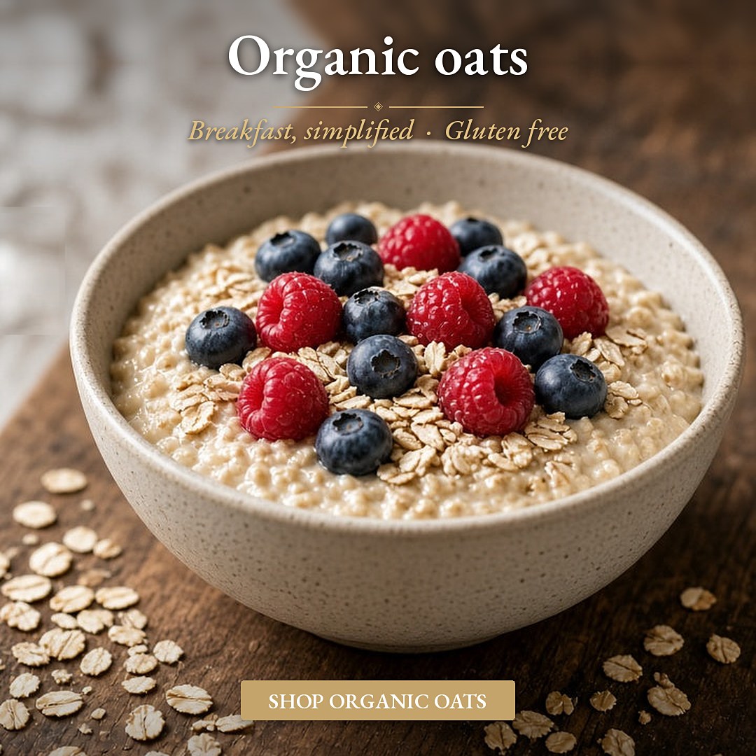 Organic oats porridge bowl with berries
