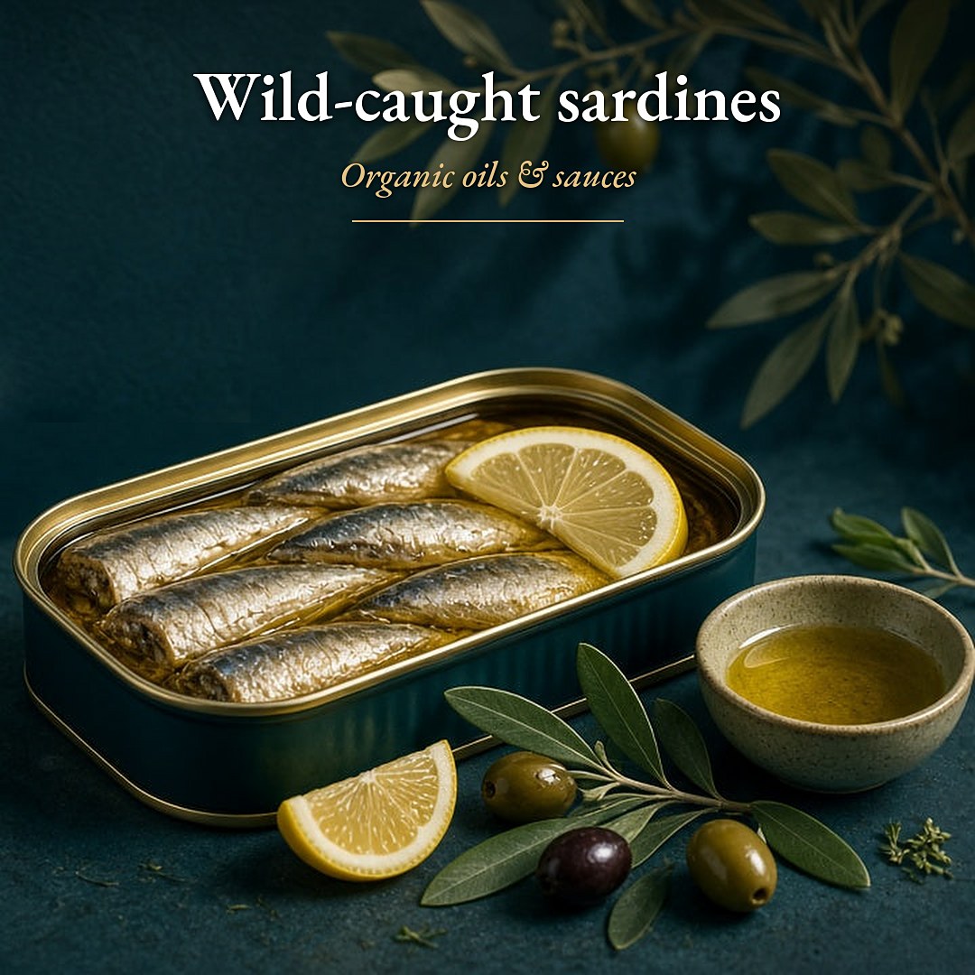 Wild-caught sardines in organic oils and sauces