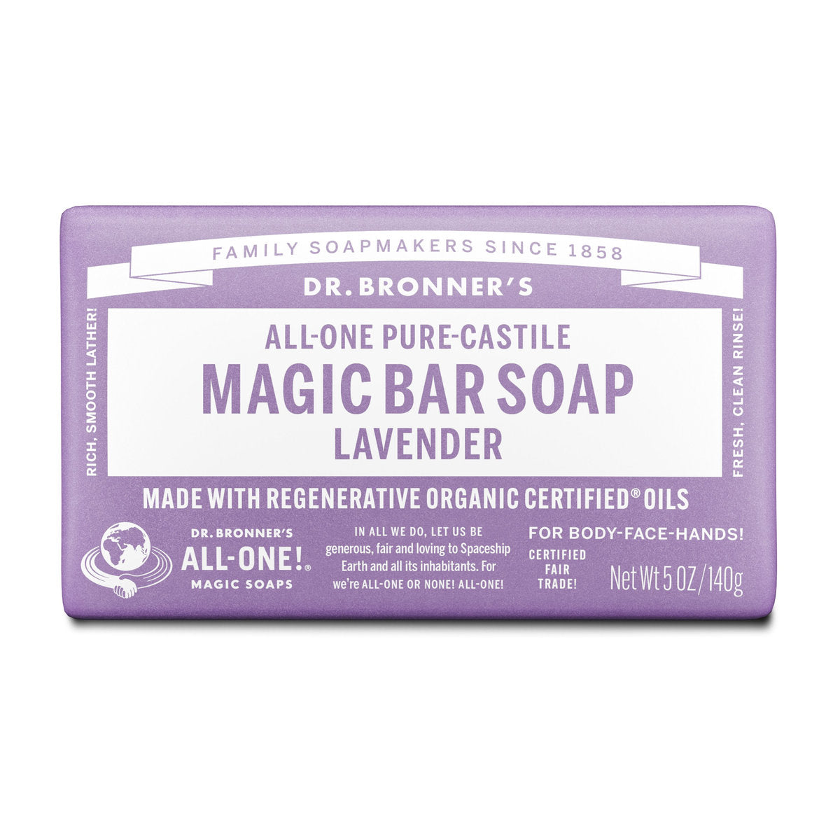 Dr. Bronner's Pure-Castile Bar Soap – Lavender, 140 g