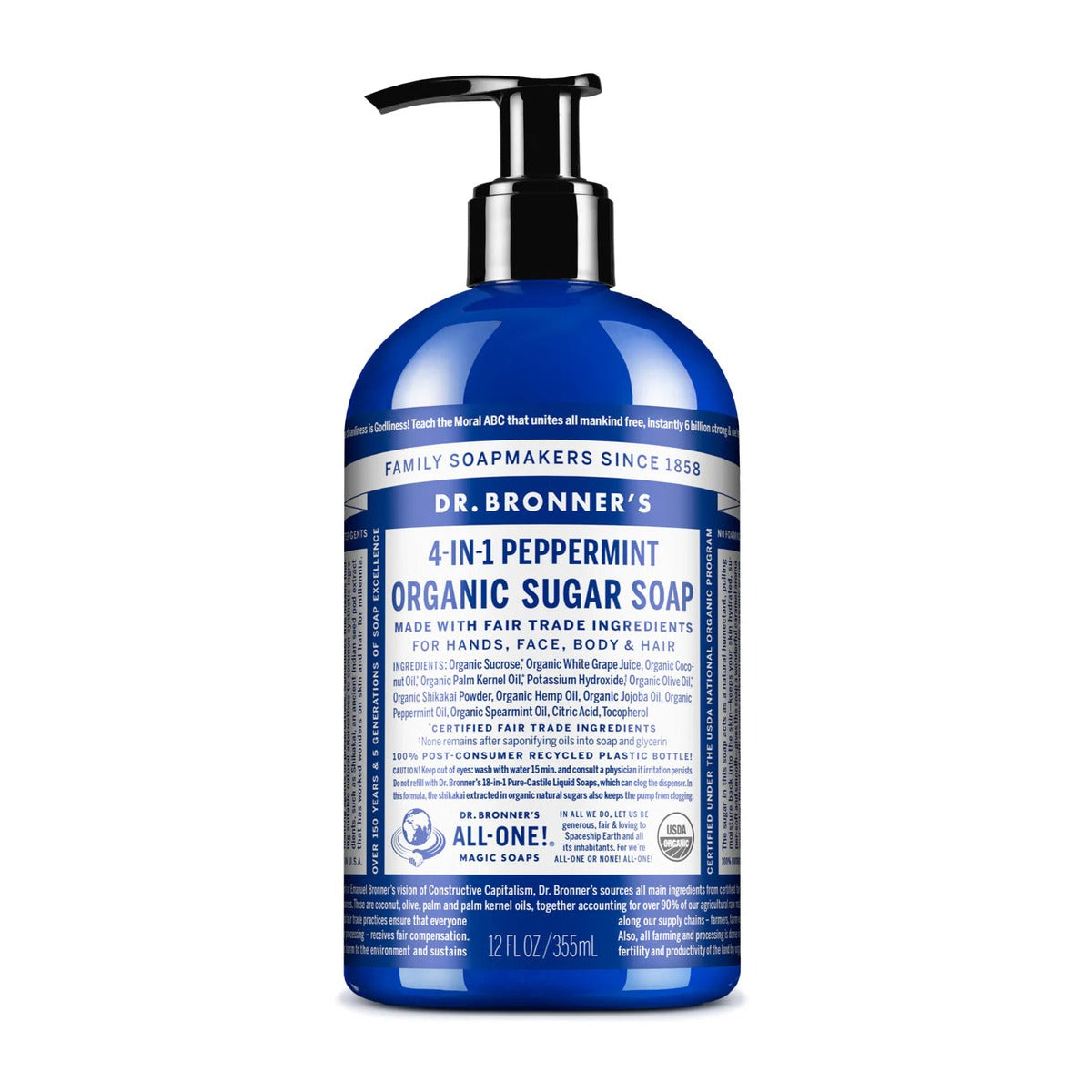 Dr. Bronner's Pure-Castile Pump Soap – Peppermint – 12 oz