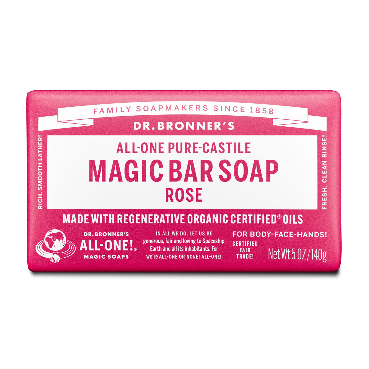 Dr. Bronner's Pure-Castile Bar Soap – Rose, 140 g