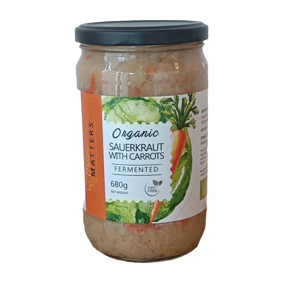 Sauerkraut With Carrots – Organic Matters organic fermented sauerkraut 680 g jar