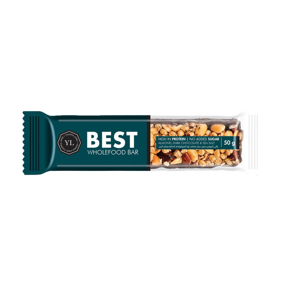 Youthful Living BEST Wholefood Bar Almond Dark Chocolate & Sea Salt 50g
